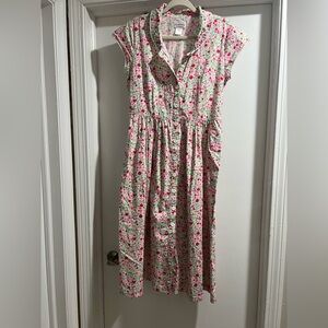 Cottage Core Floral Pink Button-Up Dress